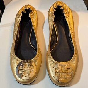 Tory Burch Reva Travel Ballet Flats Gold